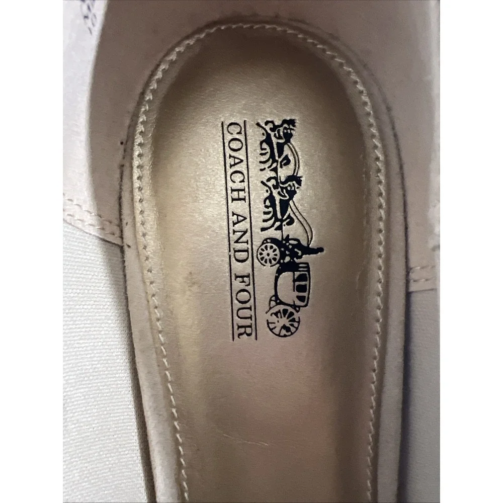 Coach and Four Louise Espadrille Wedge Beige Canvas Peep Toe Shoe Womens Sz 10